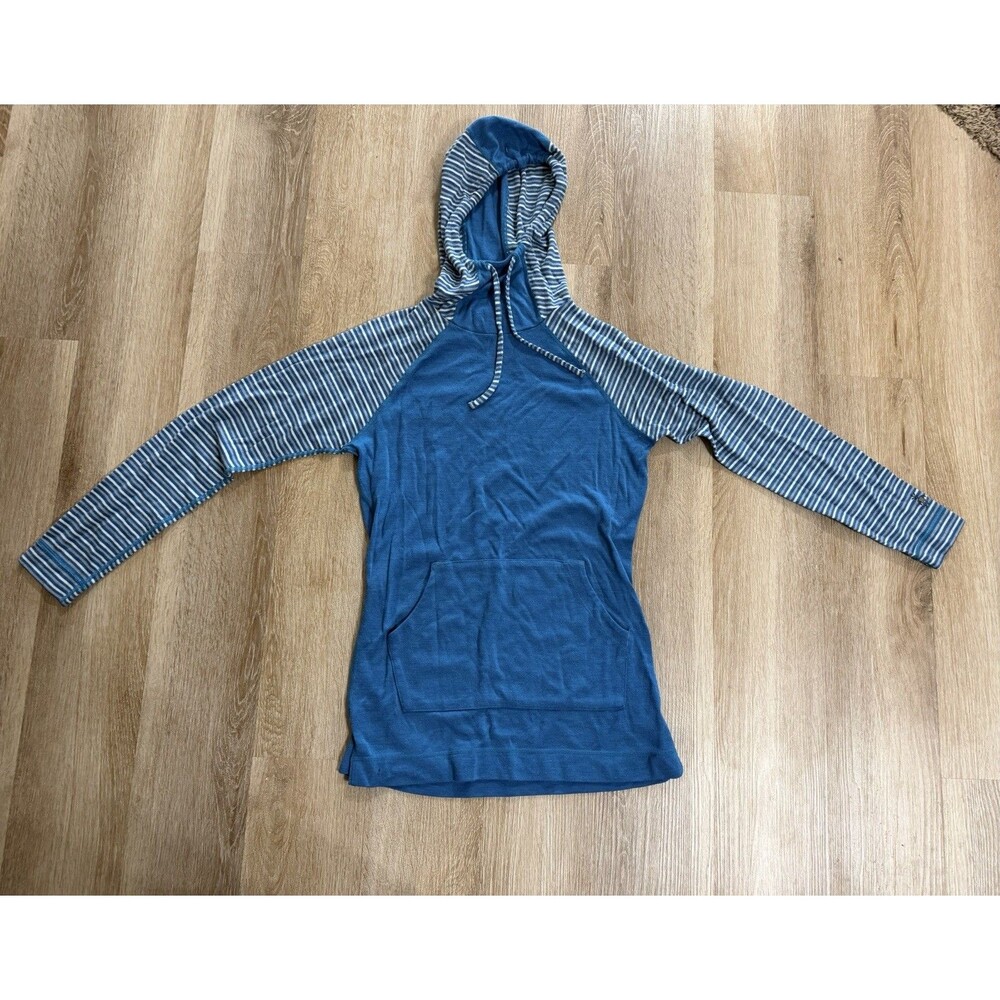 Smartwool Blue Stripped Hooded Merino Wool Pullover Base Layer Women’s Large